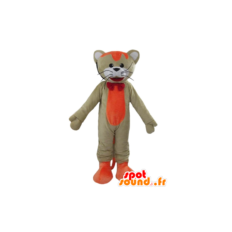 Mascotte grande gatto, arancione e bianco, colorato e sorridente - MASFR22996 - Mascotte gatto