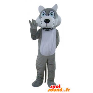 Mascot grijze en witte wolf met blauwe ogen - MASFR22997 - Wolf Mascottes