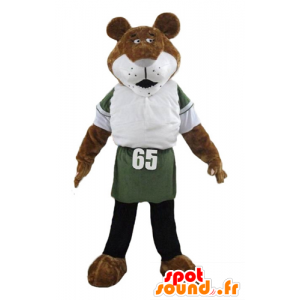 Mascotte de tigre marron et blanc, de félin, en tenue de sport - MASFR22999 - Mascotte sportives