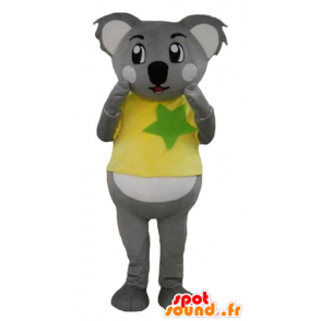 Mascot koala grijs en wit, met een geel en groen overhemd - MASFR23001 - Koala Mascottes