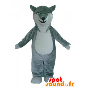 Mascot grijze en witte wolf met groene ogen - MASFR23002 - Wolf Mascottes