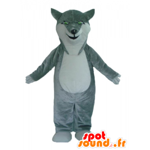 Mascotte de loup gris et blanc, aux yeux verts - MASFR23002 - Mascottes Loup