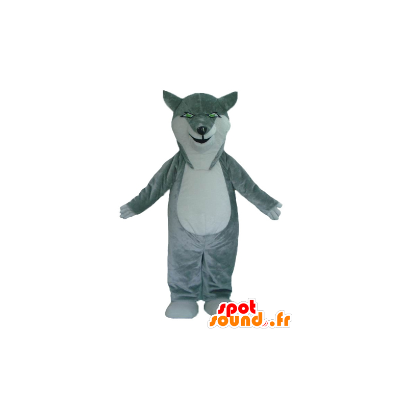 Mascot Wolf grau und weiß, mit grünen Augen - MASFR23002 - Maskottchen-Wolf