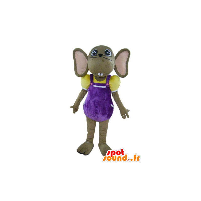 La mascota del ratón de color marrón y traje de color rosa - MASFR23003 - Mascota del ratón