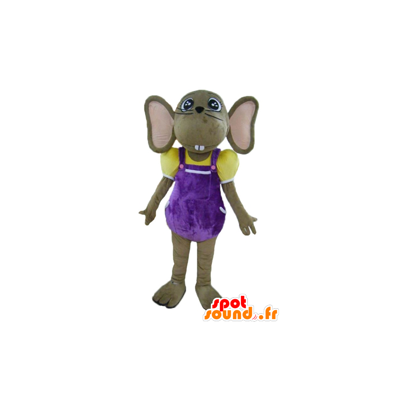 Mascotte de souris marron et rose, en tenue colorée - MASFR23003 - Mascotte de souris