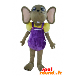 Mascotte de souris marron et rose, en tenue colorée - MASFR23003 - Mascotte de souris