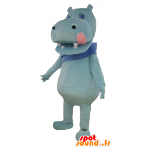 Blue hippo mascot with a big pink tongue - MASFR23004 - Mascots hippopotamus