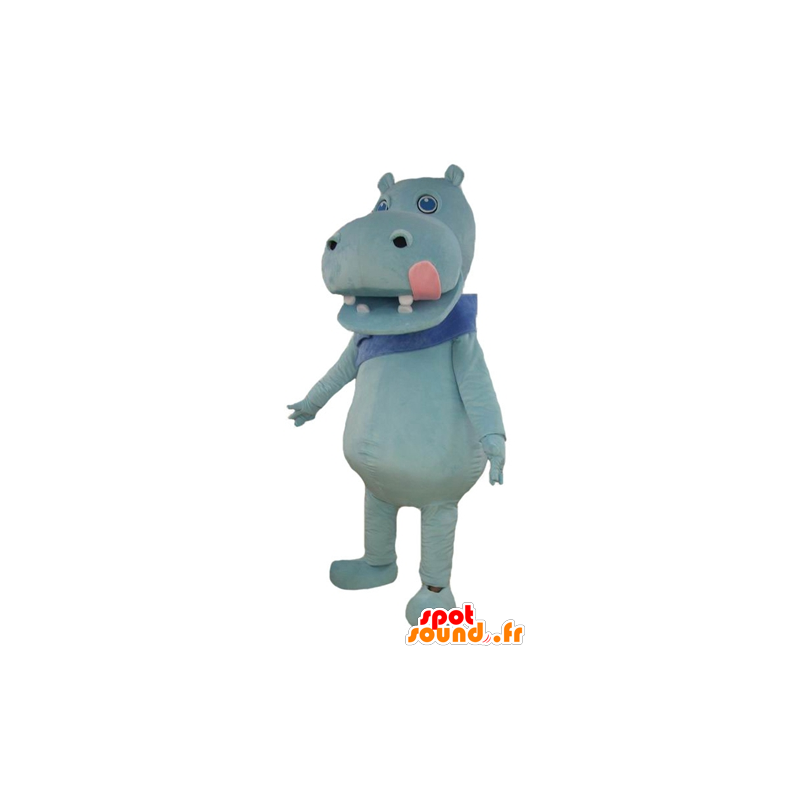 Blue hippo mascot with a big pink tongue - MASFR23004 - Mascots hippopotamus