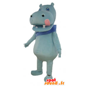 Blue hippo mascot with a big pink tongue - MASFR23004 - Mascots hippopotamus