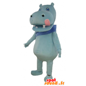 Mascot hipopótamo azul com uma grande língua rosada - MASFR23004 - hipopótamo Mascotes