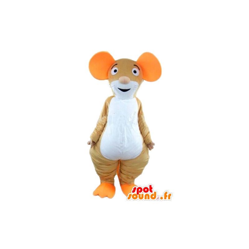 Brun, orange og hvid musemaskot - Spotsound maskot kostume