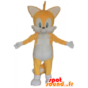 Kattemaskot, gul og hvid ræv - Spotsound maskot kostume