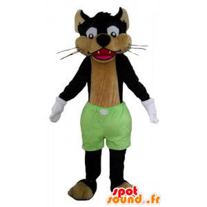 Mascotte nero e il lupo marrone, gatto con pantaloncini verdi - MASFR23013 - Mascotte gatto