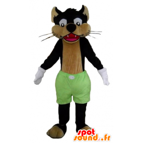 Mascotte nero e il lupo marrone, gatto con pantaloncini verdi - MASFR23013 - Mascotte gatto