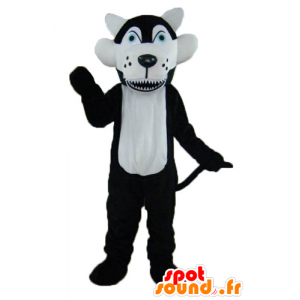 Mascotte de loup noir et blanc, aux yeux bleus - MASFR23014 - Mascottes Loup