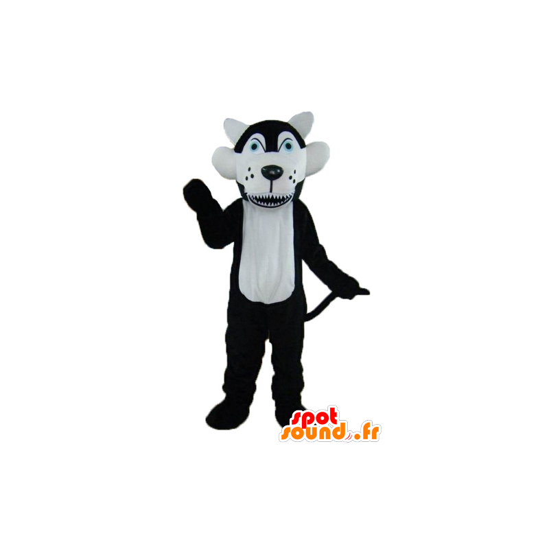 Mascot black and white wolf with blue eyes - MASFR23014 - Mascots Wolf