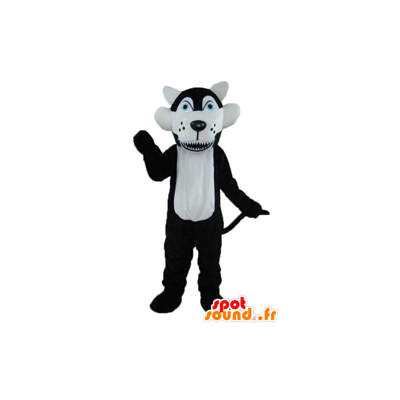 Mascot zwart en wit wolf met blauwe ogen - MASFR23014 - Wolf Mascottes