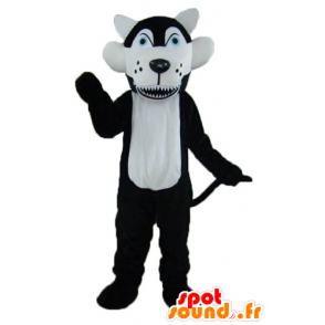 Mascot svart og hvit ulv med blå øyne - MASFR23014 - Wolf Maskoter