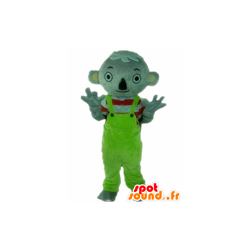 Mascotte grijs koala met een groene jumpsuit - MASFR23017 - Koala Mascottes