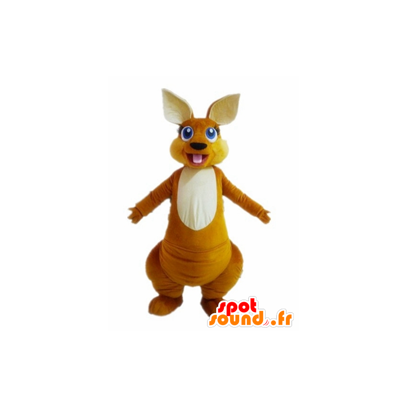 Oranje en wit kangoeroe mascotte, blauwe ogen - MASFR23018 - Kangaroo mascottes