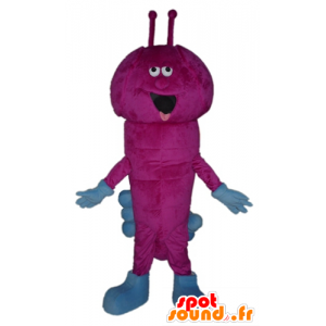 Mascot lyserød og blå larve, meget sjov - Spotsound maskot