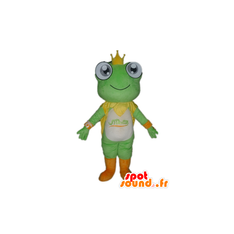 Grøn, hvid og orange frø maskot - Spotsound maskot kostume