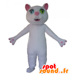 Rosa e branco mascote gato, parede de olhos - MASFR23029 - Mascotes gato