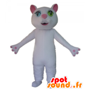 Roze en witte kat mascotte, wall-eyed - MASFR23029 - Cat Mascottes