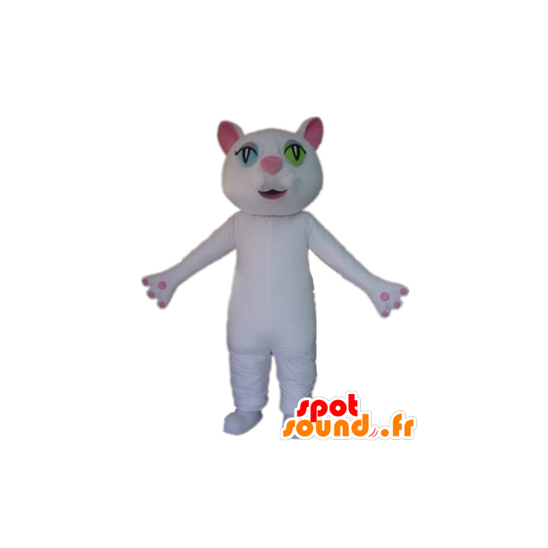Pink and white cat mascot, wall-eyed - MASFR23029 - Cat mascots