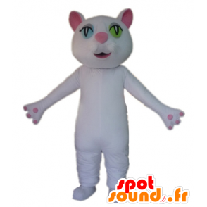 Mascotte de chat blanc et rose, aux yeux vairons - MASFR23029 - Mascottes de chat