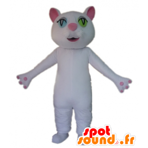 白とピンクの猫のマスコット、小さな目-MASFR23029-猫のマスコット