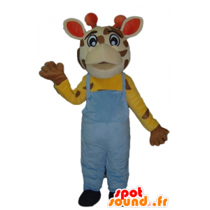 Giraf maskot med blå overall - Spotsound maskot kostume