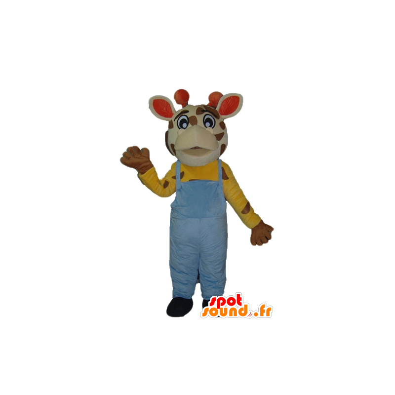 Giraffe mascotte met blauwe overalls - MASFR23030 - mascottes Giraffe