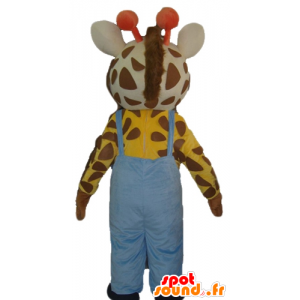 Giraff maskot med blå kjeledress - MASFR23030 - Maskoter Giraffe