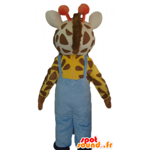 Mascotte de girafe avec une salopette bleue - MASFR23030 - Mascottes de Girafe