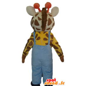 Giraffmaskot med blå overall - Spotsound maskot