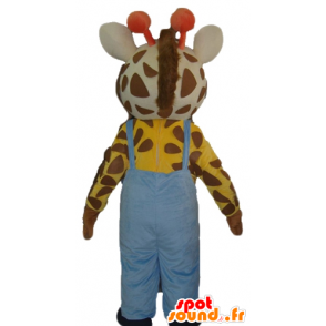 Mascotte de girafe avec une salopette bleue - MASFR23030 - Mascottes de Girafe