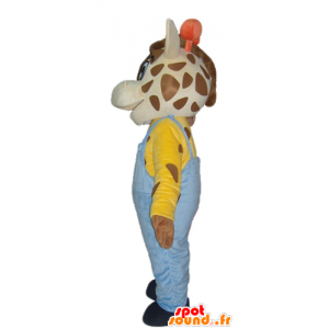 Giraf maskot med blå overall - Spotsound maskot kostume