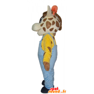 Giraff maskot med blå kjeledress - MASFR23030 - Maskoter Giraffe