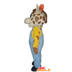 Mascote girafa com macacão azul - MASFR23030 - mascotes Giraffe