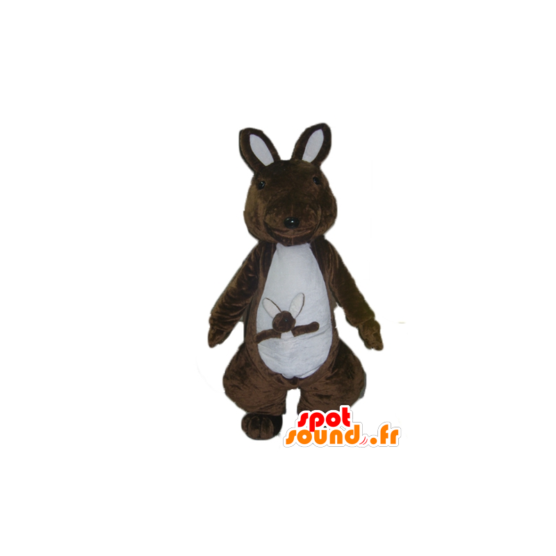 Mascotte de kangourou marron et blanc, avec son bébé - MASFR23031 - Mascottes Kangourou