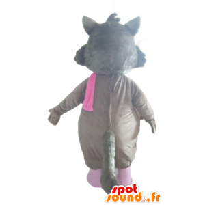 Mascot šedý vlk, bílé a růžové, s brýlemi - MASFR23032 - vlk Maskoti