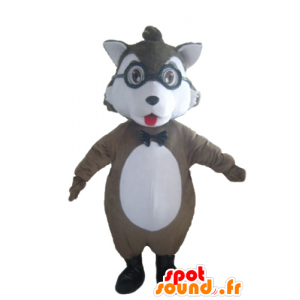 Grau und Weiß Wolf-Maskottchen mit Brille - MASFR23033 - Maskottchen-Wolf