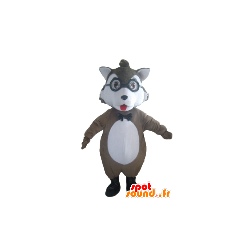 Grå og hvid ulvemaskot med briller - Spotsound maskot kostume
