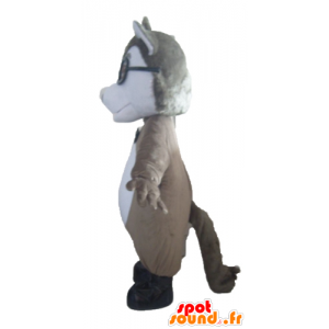 Grau und Weiß Wolf-Maskottchen mit Brille - MASFR23033 - Maskottchen-Wolf