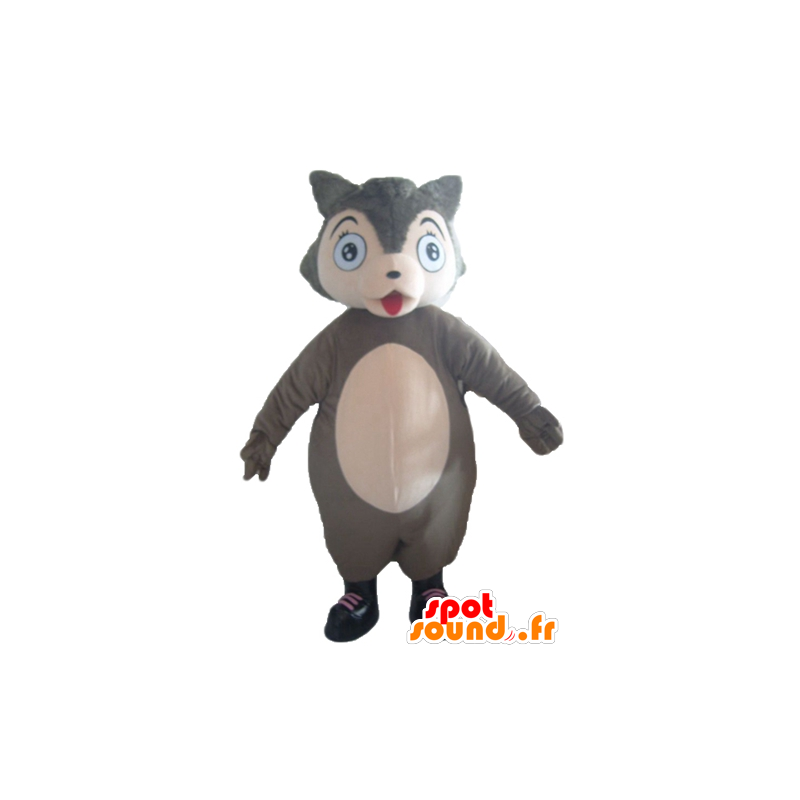 Mascot lobo cinza e rosa, gordo e bonito - MASFR23034 - lobo Mascotes