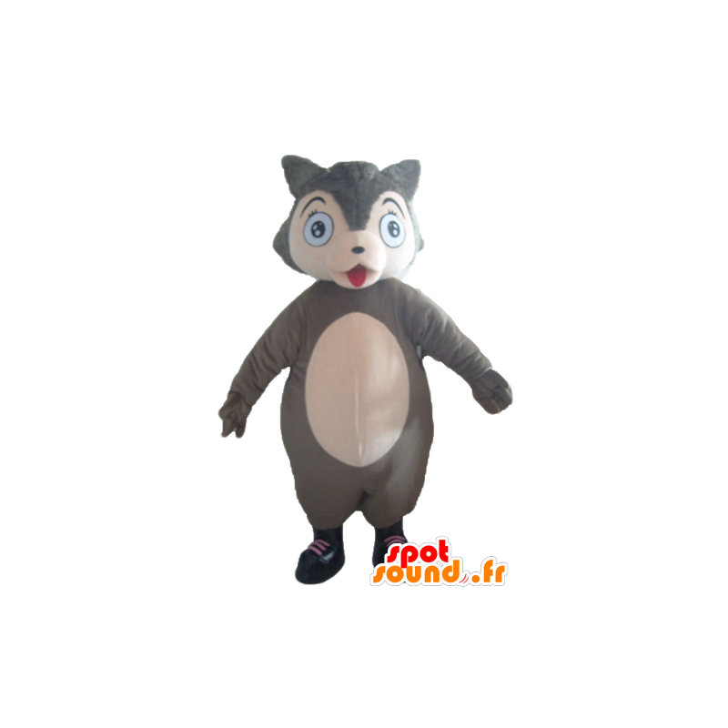 Mascota del lobo gris y rosa, regordeta y lindo - MASFR23034 - Mascotas lobo