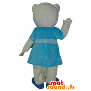 Mascot gato blanco y azul con un vestido azul - MASFR23041 - Mascotas gato