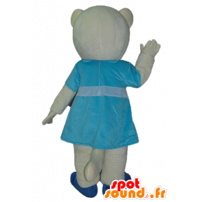 Mascot white and blue cat with a blue dress - MASFR23041 - Cat mascots