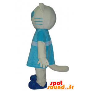 Mascotte blauwe en witte kat met een blauwe jurk - MASFR23041 - Cat Mascottes